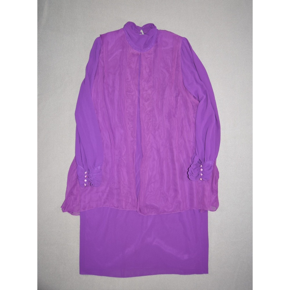 Ursula of Switzerland Dress Womens 18 Purple Chiffon Midi Long Sleeve Vintage
